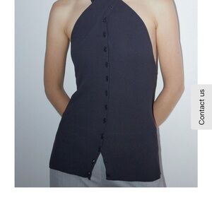 Paloma Wool dark blue/cgarcoal Halter Button-Front Ribbed top